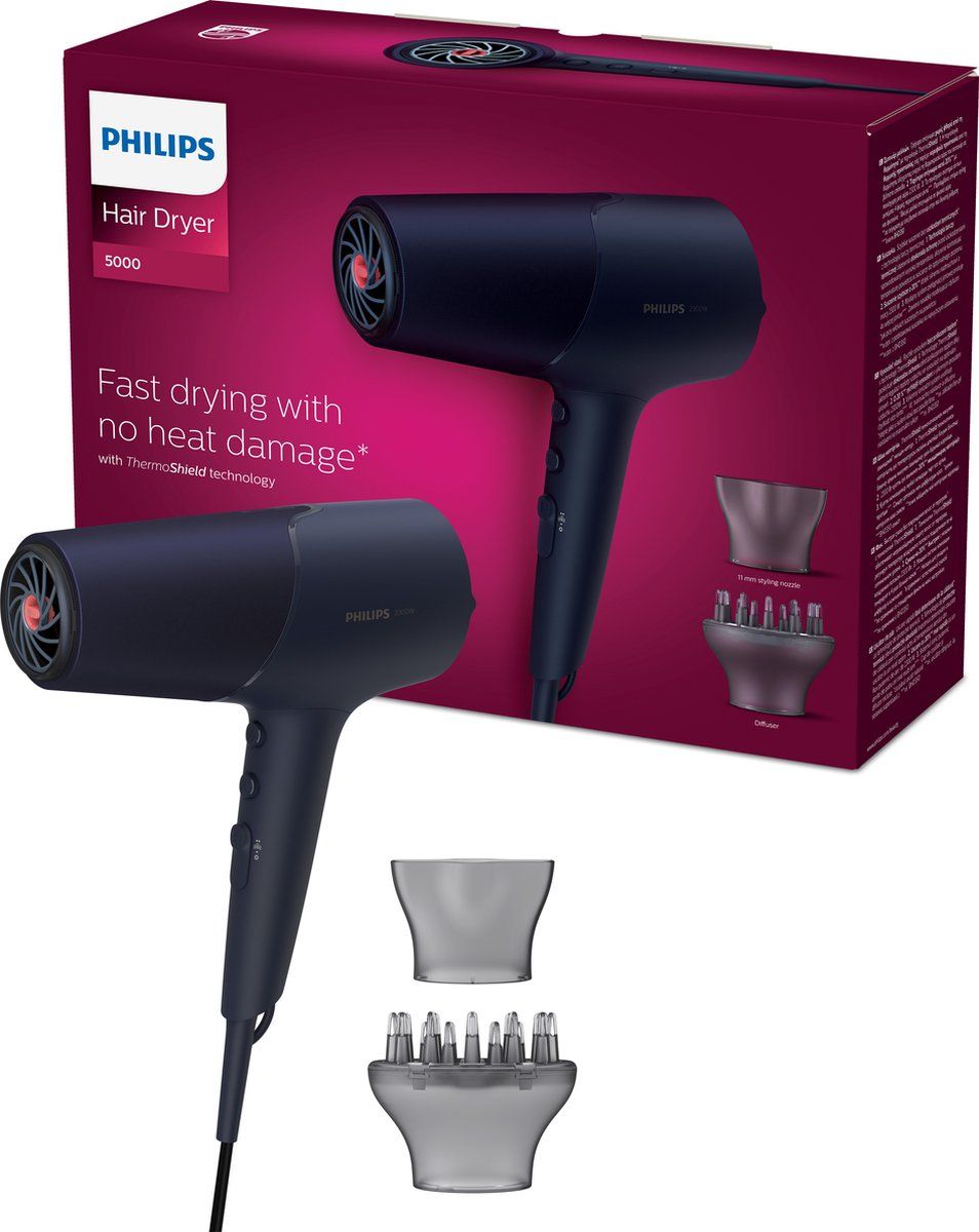 Philips 5000 BHD510/00 - Föhn met diffuser - Marineblauw