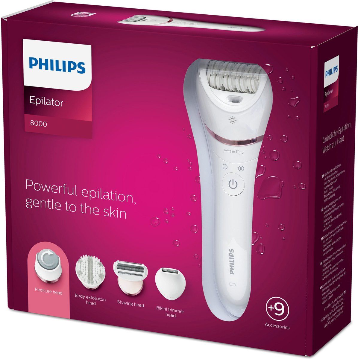 Philips Series 9000 Beautyset met Epileerapparaat, Precisietrimmer en Pedicure-functie (Model BRE740/90) voor Ontharing, Huidverzorging en Pedicure