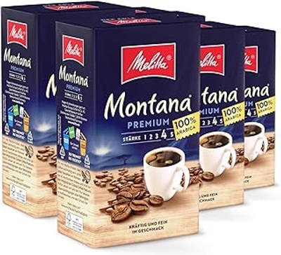Melitta Montana Premium filterkoffie 6 x 500 g, gemalen, poeder voor filterkoffiezetapparaten, 100% Arabica, sterk geroosterd, geroosterd in Duitsland, in tray