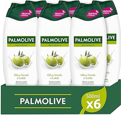 Palmolive Naturals Douchegel olijfgroen en hydraterende melk, 6 x 500 ml, hydrateert alle huidtypes, laat de huid zacht, douchegel dermatologisch getest | zachte formule