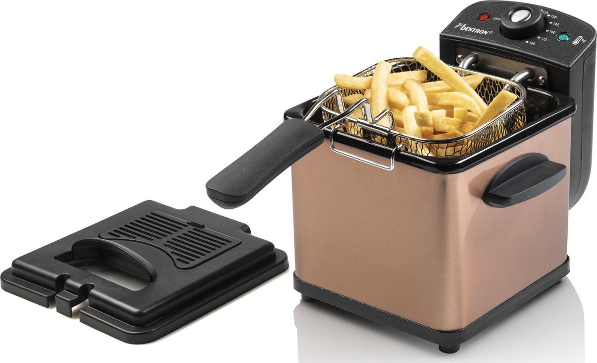 Bestron Friteuse, Mini Frituurpan voor 1 portie friet, bitterballen of snacks, met koudezone techno