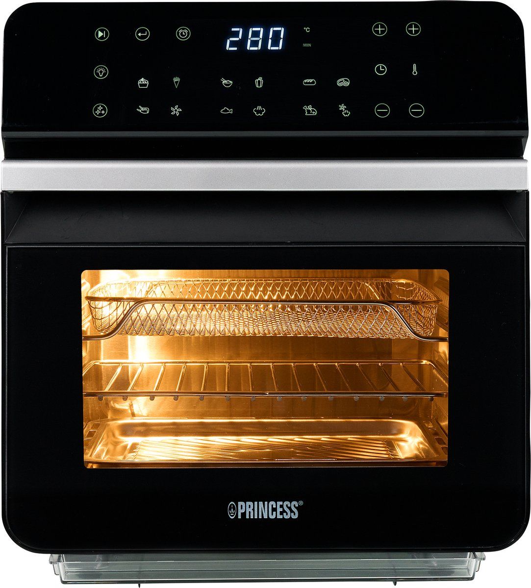 Princess Steam Airfryer Oven 182085 - Heteluchtfriteuse - Groot 10 liter - 12 voorgeprogrammeerde programma's - Inclusief airfry-rek, bakplaat en grillrooster - Zwart