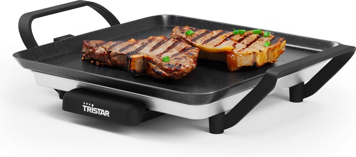 Tristar Grillplaat BP-2666 - Grillplaat S: 28 x 28 cm - Voor binnen en buiten, geschikt voor camping - BPA Free - Gourmet bakplaat voor op tafel - 2 personen - Met regelbare thermostaat - Anti-aanbaklaag - Geschikt voor op camping - Zwart