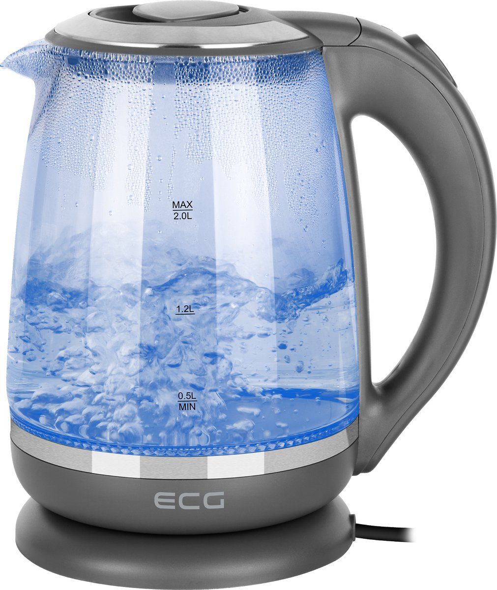 ECG RK 2020 Grey Glass Waterkoker - Elegant design van kunststof en roestvrij staal in combinatie met gehard glas - 2,0 L