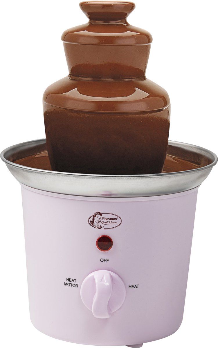 Bestron Chocoladefontein, kleine chocolade fontein met indicatielampje, 60 Watt, RVS, Kleur: Roze