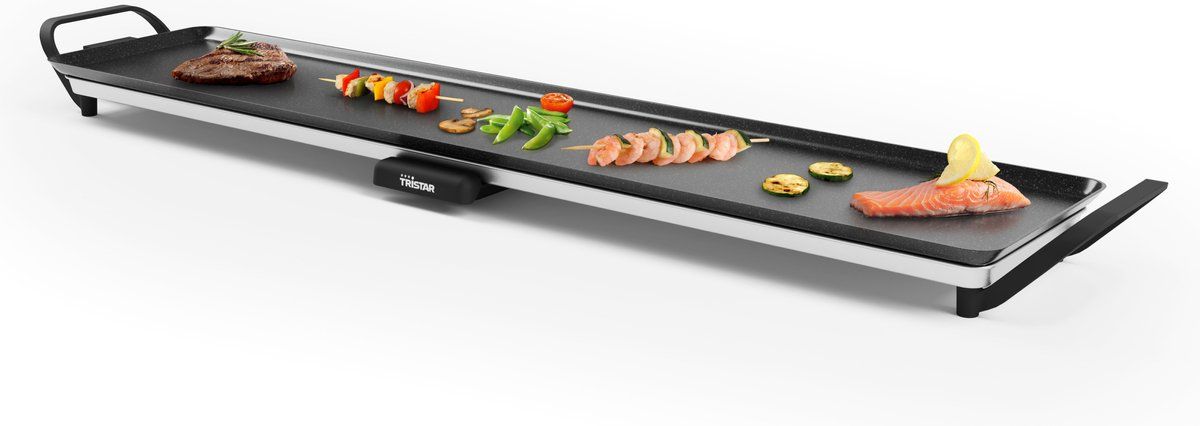 Tristar Grillplaat BP-2670- Tafelgrill XL: 100 x 23 cm - Voor binnen en buiten - BPA Free - Gourmet bakplaat voor op tafel - 10 tot 12 personen - Met regelbare thermostaat - Anti-aanbaklaag - Zwart