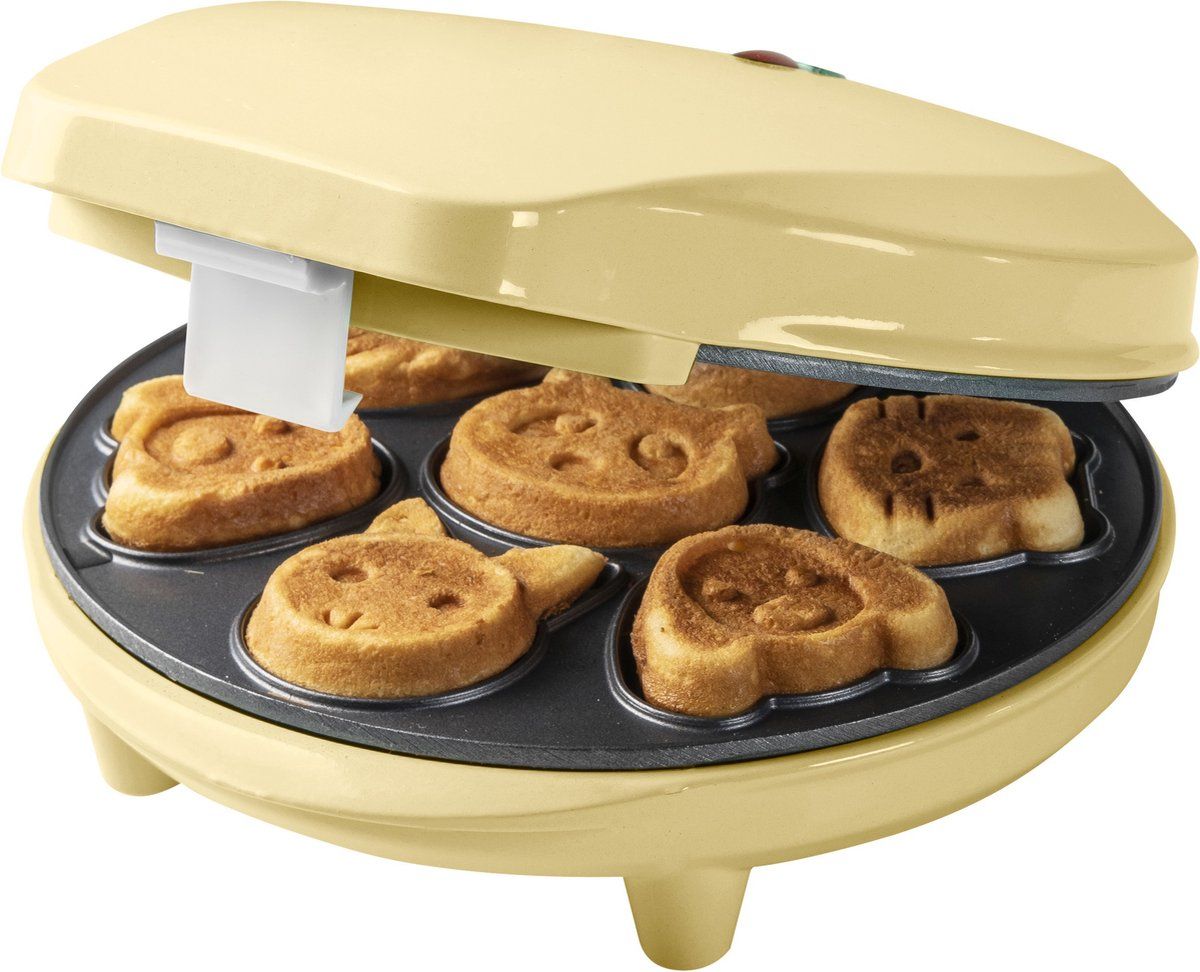 Bestron Wafelijzer voor Mini Cookies, Cakemaker voor mini cakes, met bakindicatielampje & antiaanbaklaag, 700 Watt, kleur: Geel