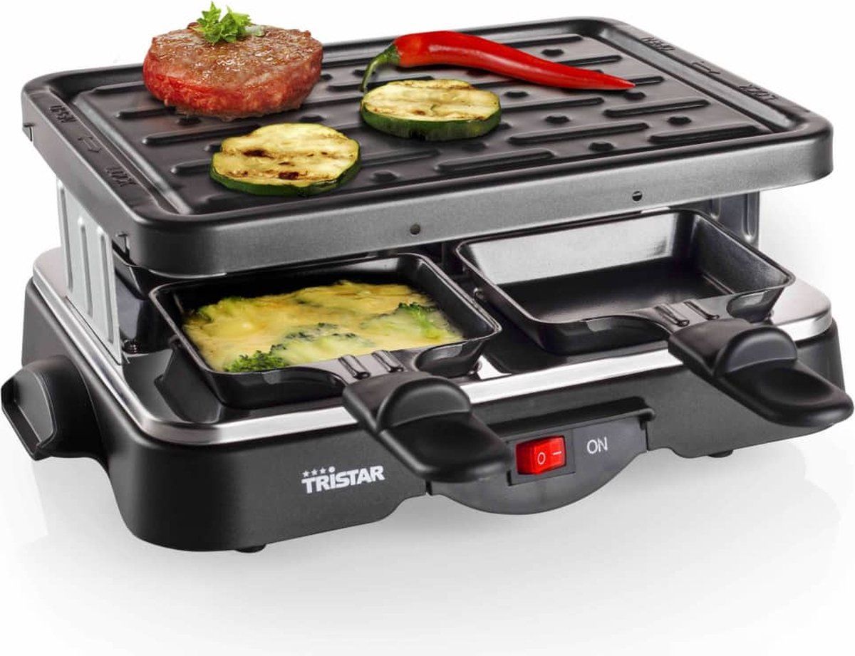 Tristar Gourmetstel RA-2949 - Gourmetset Raclette 4 personen - Geschikt voor gebruik op de camping - Zwart