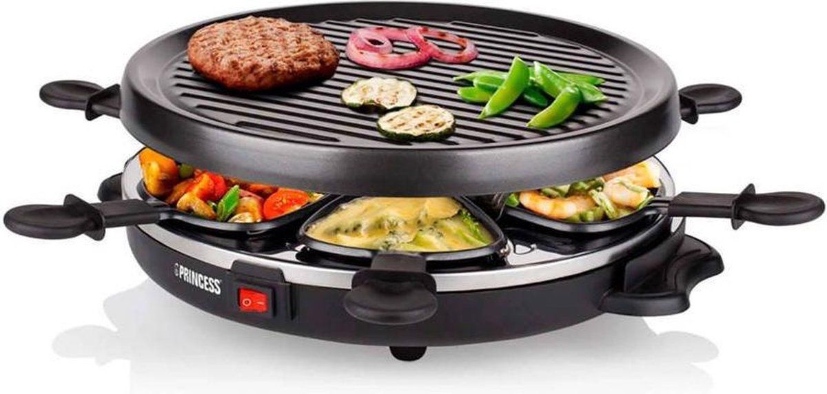 Princess Gourmetstel 162725 - Raclette Grill Party – 6 personen – Anti aanbaklaag - Rond model