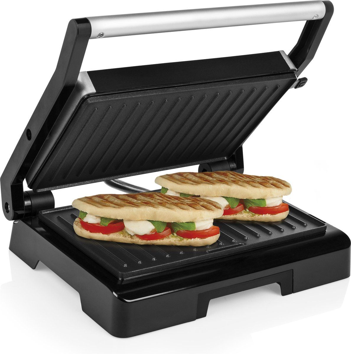 Tristar Contactgrill GR-2854 - Panini Grill - Tosti-ijzer - Zwevende bovendeksel - Anti-aanbaklaag - 1000W - RVS/Zwart