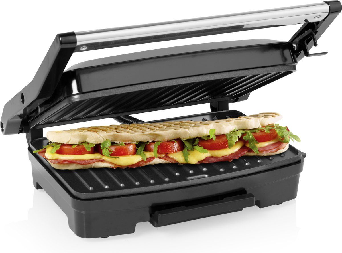 Princess Contactgrill compact 117501 – Tosti apparaat - Panini grill - Grill apparaat - Bakoppervlak van 23 x 15 cm – Vetopvangbak - RVS Design