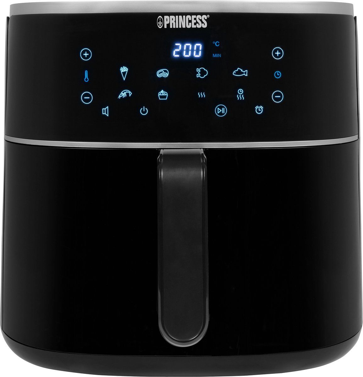 princess-digitale-airfryer-xxl-182254-groot-8-liter-heteluchtfriteuse-inclusief-in-hoogte-verstelbaar-grillrack-digital-touchscreen-8-automatische-programmas-1800w-zwart