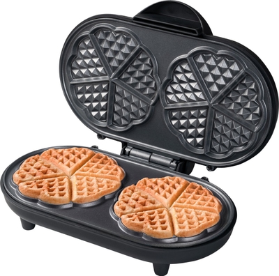 Bestron dubbel Wafelijzer voor klassieke hartwafels, Wafelmaker met antiaanbaklaag & indicatielampje, 1000 watt, kleur: Zwart