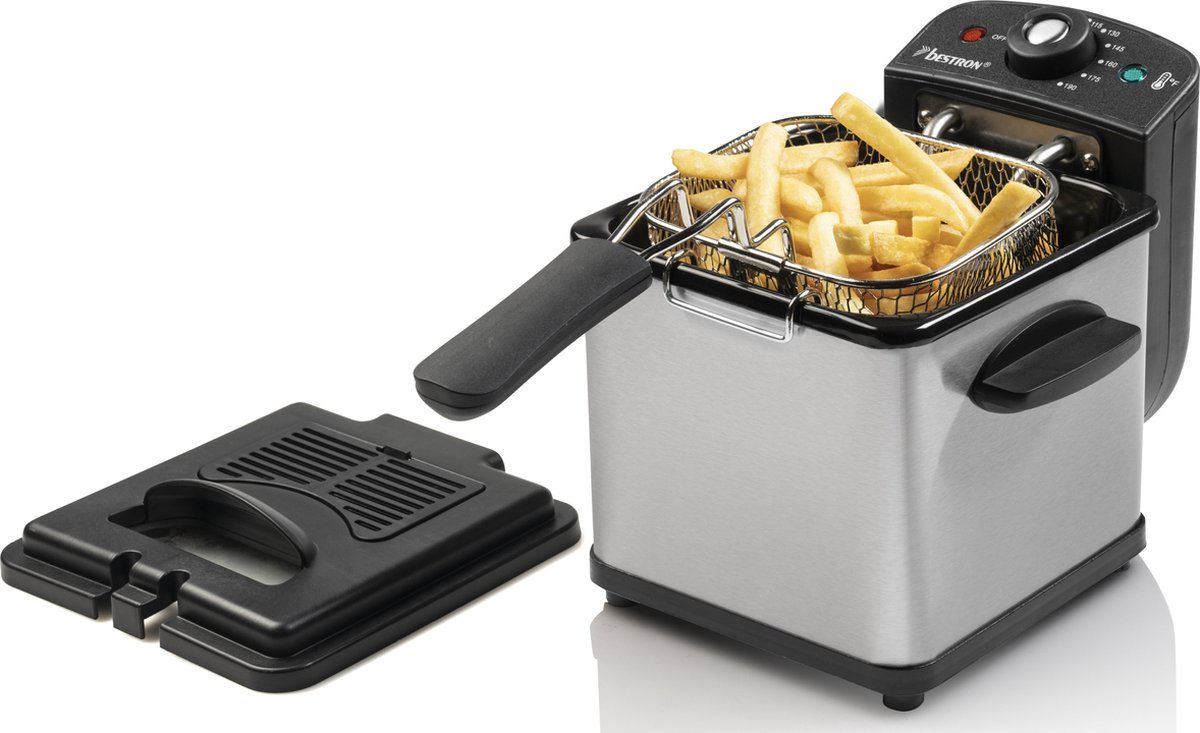 Bestron Friteuse, Mini Frituurpan voor 1 portie friet, bitterballen of snacks, met koudezone techno