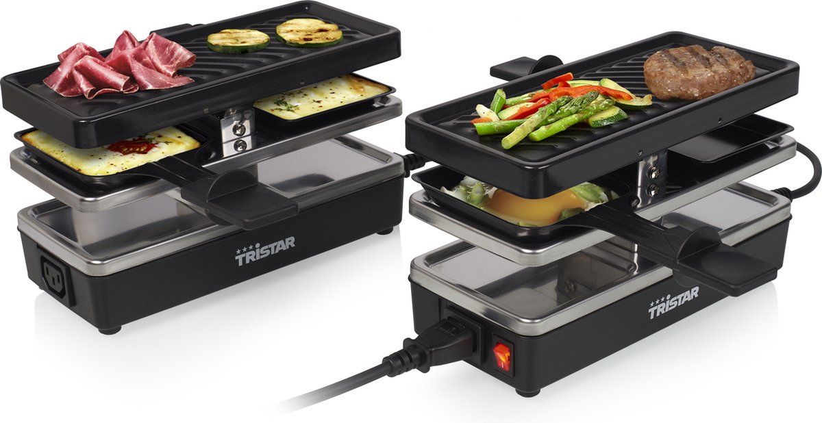 Tristar Gourmetstel RA-2742 - Raclette - Uitbreidbaar en koppelbaar Gourmetset - Set 2 stuks 4 personen - Zwart