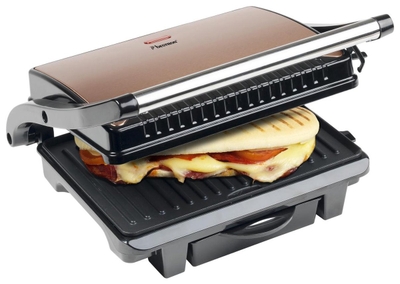 Bestron Contactgrill voor 2 Personen, Paninimaker met Vetopvangbak & antiaanbaklaag, 1000 Watt, kleur: koper
