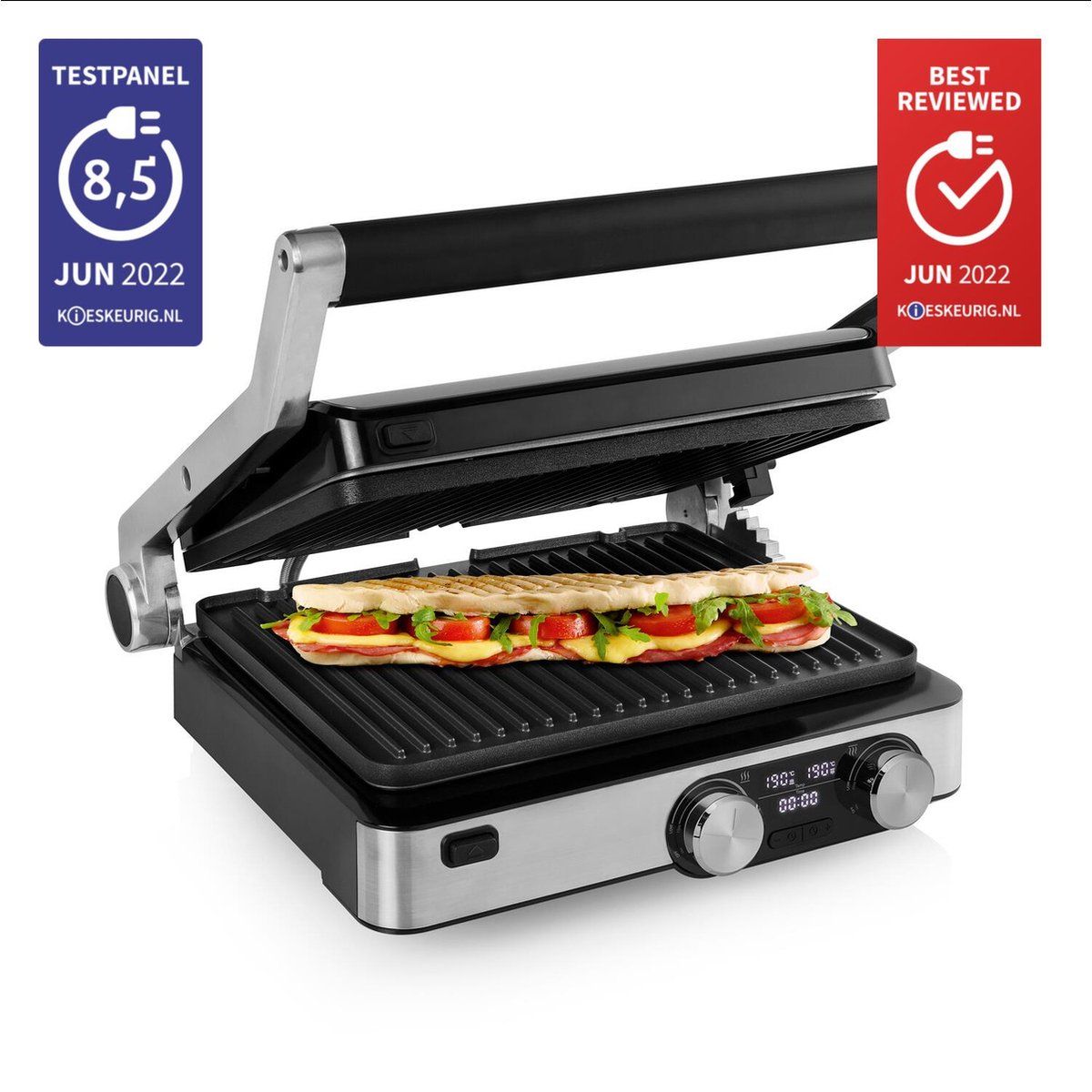 Princess Digital Grill Master Pro 117310 – 2 regelbare thermostaten – Grill apparaat - Tosti apparaat - Contactgrill - Groot bakoppervlak - Digitaal bedieningspaneel - Uitneembare platen - 2000W