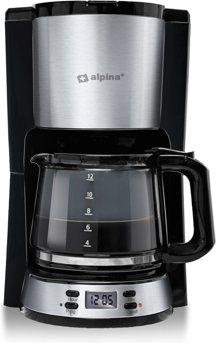 alpina-koffiezetapparaat-filterkoffie-15l-12-kopjes-glazen-kan-digitaal-display-zwart