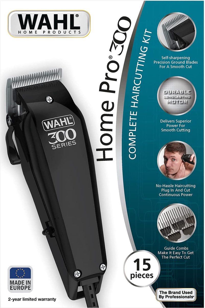 Wahl Tondeuse Home Pro 300  Haar Trimmer Mannen Heren  Kit 15 stuks  8 knipgeleiders 3 mm tot 25 mm  Tondeuse set op netstroom 3 meter snoer WAHL 20102.0460