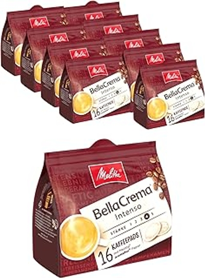 Melitta gemalen koffie in koffiepads, 10 x 16 pads, 100% Arabica, sterk aroma, intensieve smaak, sterkte 4, BellaCrema Intenso