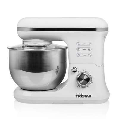 Tristar Keukenmachine MX-4817 - Keukenmixer - Inclusief 3 deeghaken - Vaatwasbestendig - 1200 watt - Wit