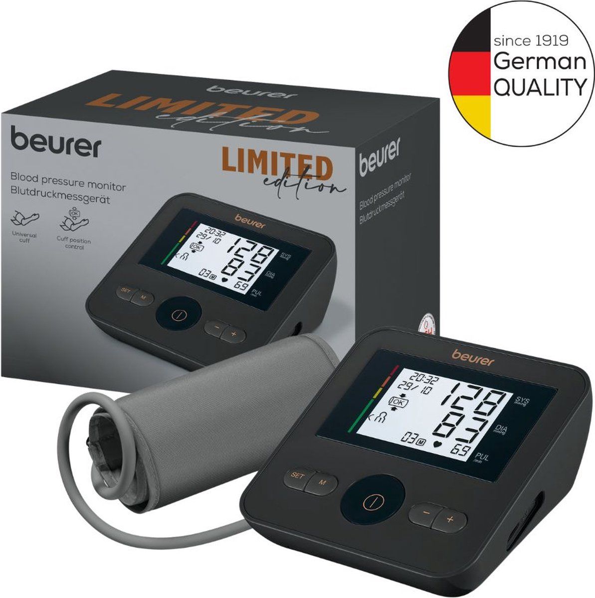 Beurer BM 27 Bloeddrukmeter bovenarm - Aanbevolen door Hartstichting - Onregelmatige hartslag - Risico-indicator - Manchet 22-42 cm - Manchet-aanbreng controle - Klinisch gevalideerd - Incl. batterijen - 5 Jaar garantie - Zwart/Bruint