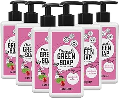 Marcel's Green Soap - Handzeep Patchouli & Cranberry - vloeibare zeep dispenser - 100% milieuvriendelijk - 100% veganistisch - 97% biologisch afbreekbaar - verpakking van 6 stuks - 250 ml