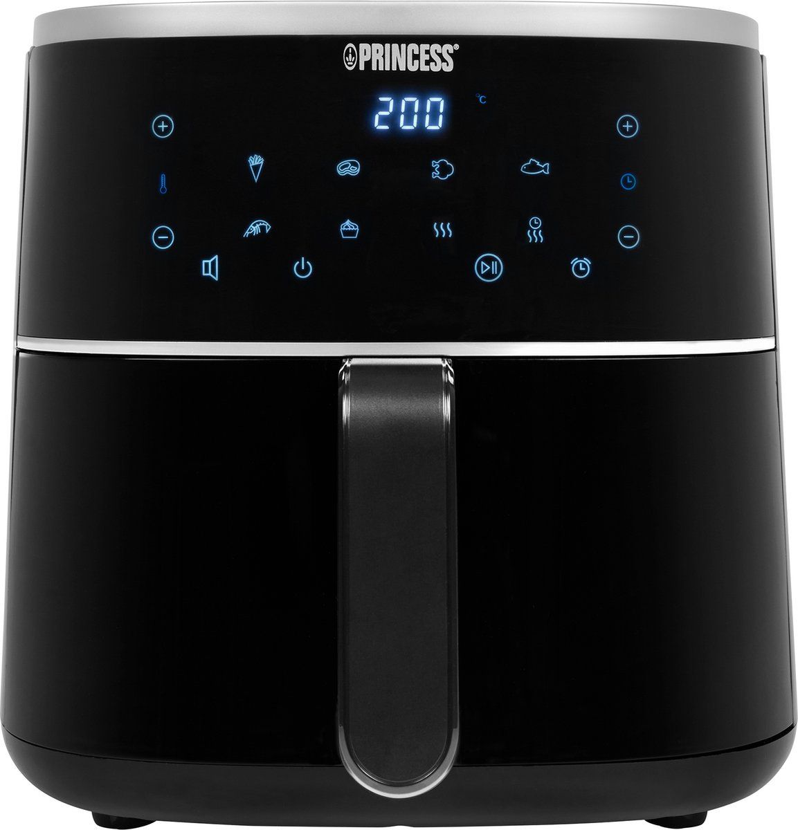 Princess Digitale Airfryer 182238 - Inclusief in hoogte verstelbaar Grillrack - Groot 4 Liter - Heteluchtfriteuse - Zwart - Digital Touchscreen - 8 Automatische Programma's