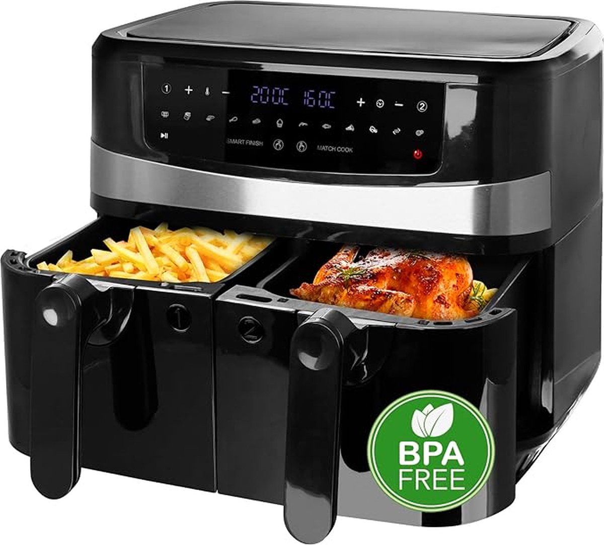 emerio-af-126672-dubbele-digitale-heteluchtfriteuse-dual-basket-frituren-zonder-extra-olie-2-x-45-liter-inhoud-11-automatische-programmas-cool-touch-bpa-vrij-snel-opwarmen-2400-watt