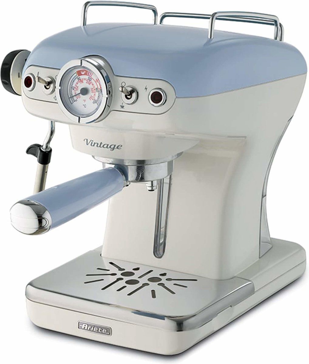 Ariete 1389/15 - Vintage Piston /Espressomachine - 900W - 0,9L tank inhoud - ook geschikt voor pads - Blauw