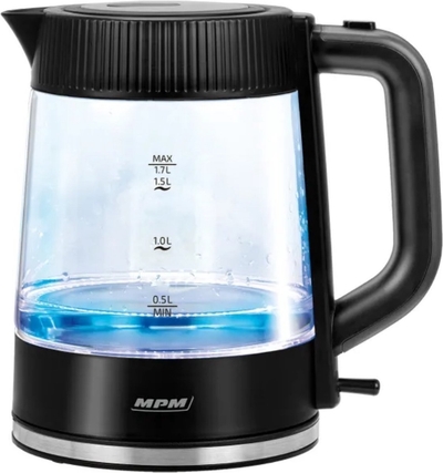 MPM - Glazen Waterkoker met Verlichting - 360° draaibare basis - 1,7 liter - 2200W - Transparant