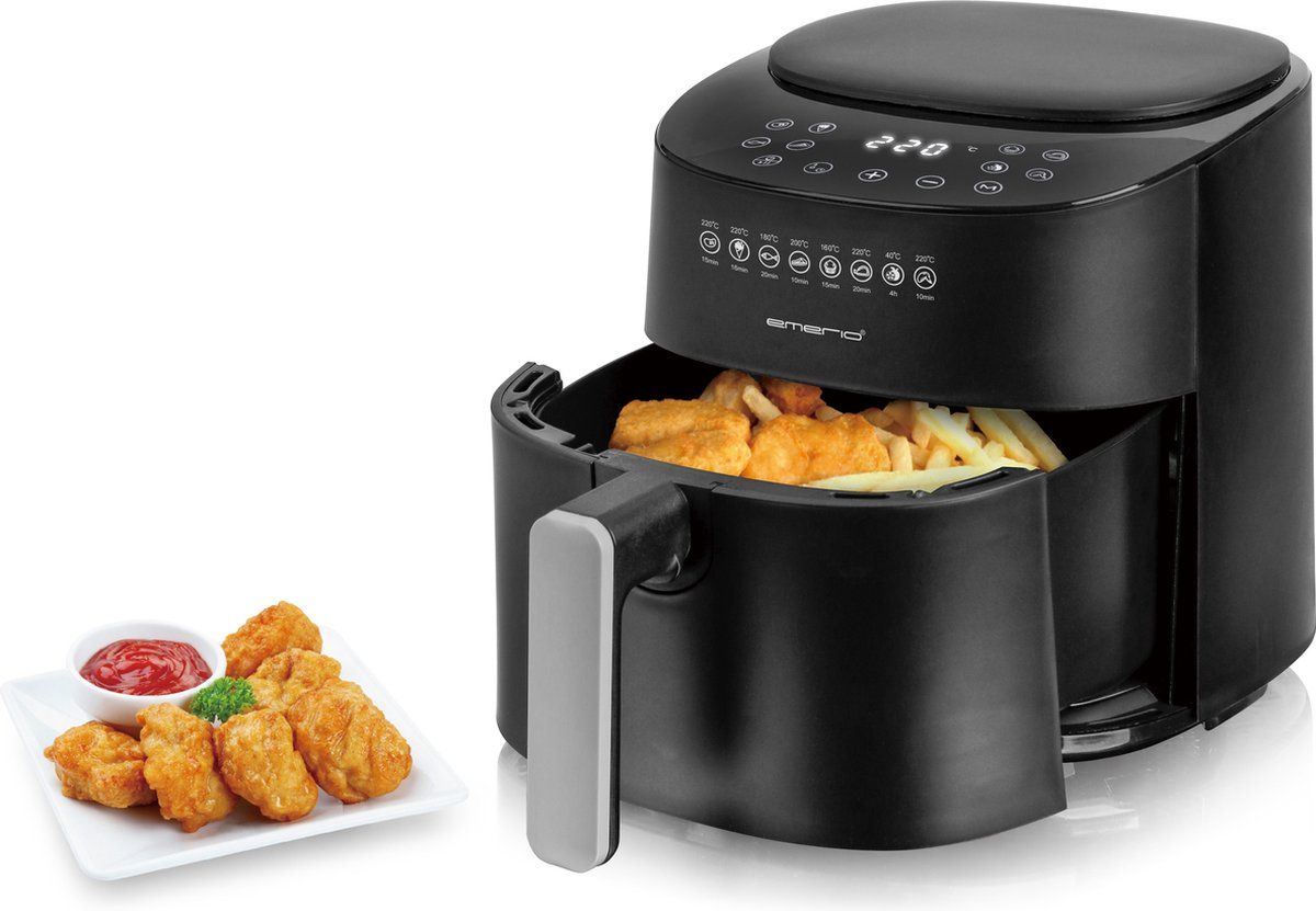 Emerio AF-129369 - grote digitale heteluchtfriteuse, TOP AirFryer, Frituren zonder extra olie, 4.5 liter inhoud, 8 automatische programma's, Cool Touch, BPA-vrij, snel opwarmen, 1300 watt