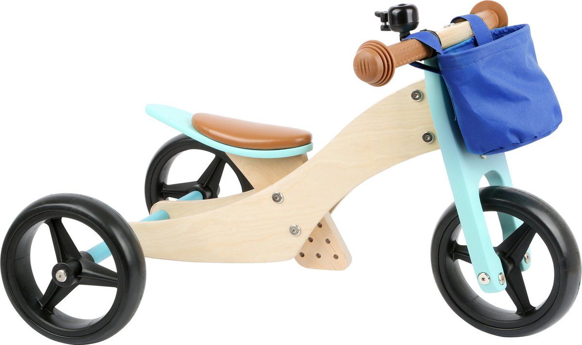 Small Foot - Houten Driewieler en Loopfiets 2in1 Turquoise