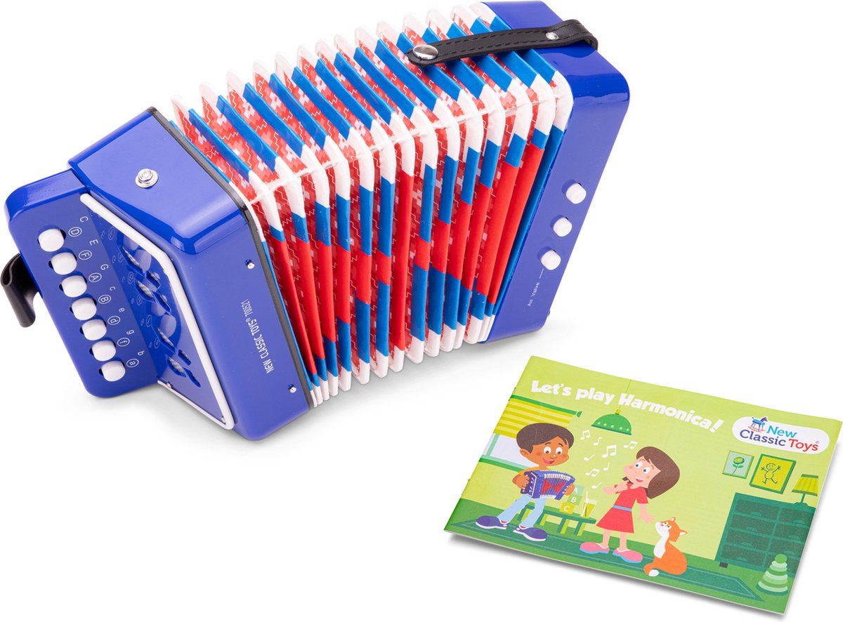 New Classic Toys - Speelgoed Accordeon - Speelgoedinstrument - Blauw - Inclusief muziekboekje