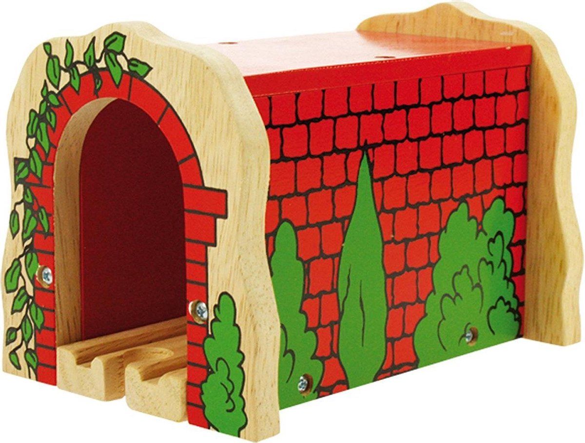 BIGJIGS Treinset Treinbaan Spoortunnel Hout - Rood