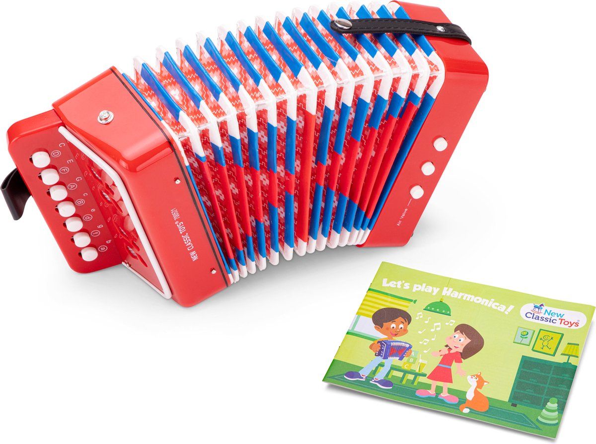 New Classic Toys - Speelgoed Accordeon - Speelgoedinstrument - Rood - Inclusief muziekboekje