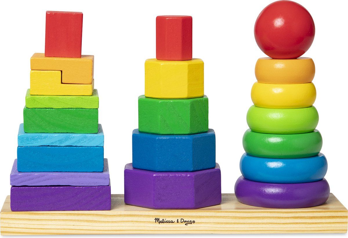 Melissa & Doug Geometrische stapelaar voor peuters (ontwikkelingsspeelgoed, ringen, achthoeken en rechthoeken, 25 gekleurde houten speelstukjes, geweldig cadeau voor meisjes en jongens - ideaal voor kinderen van 2, 3 en 4 jaar)