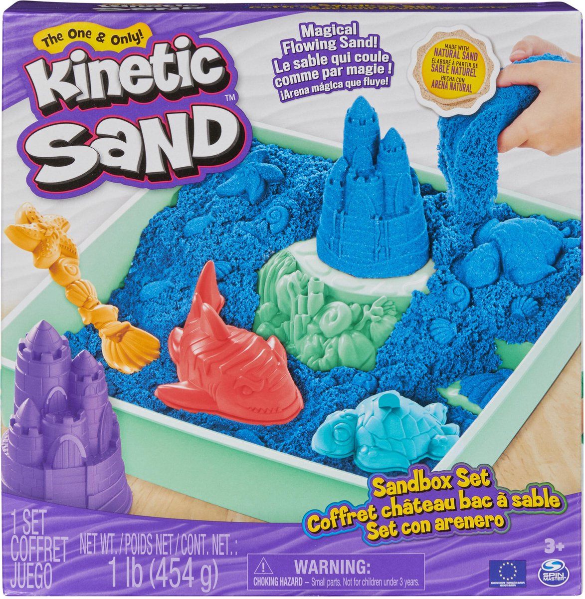 Kinetic Sand - set met blauw origineel kinetisch zand - 4 vormen en gereedschap - Sensorisch speelgoed