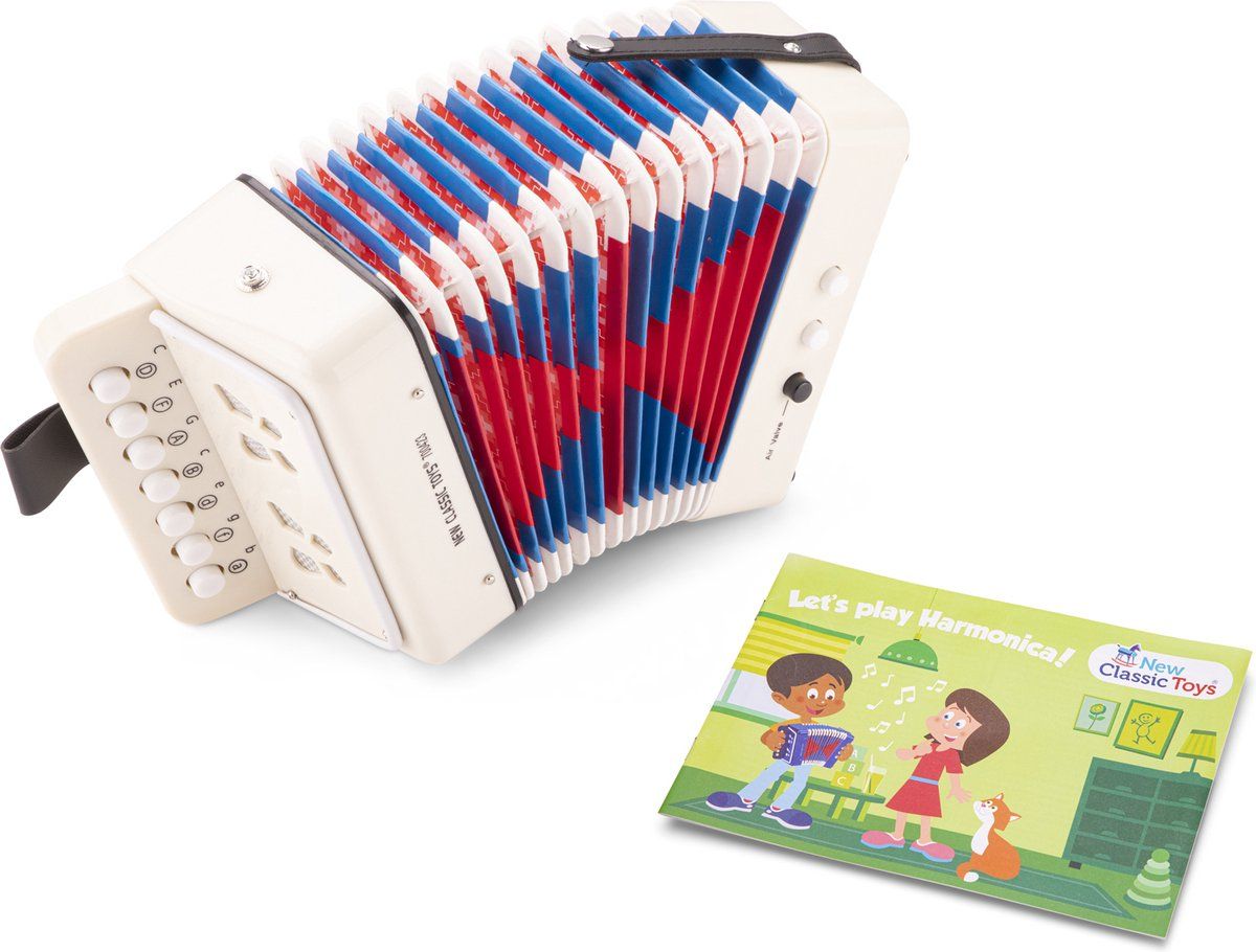 New Classic Toys - Speelgoed Accordeon - Speelgoedinstrument - Wit - Inclusief muziekboekje