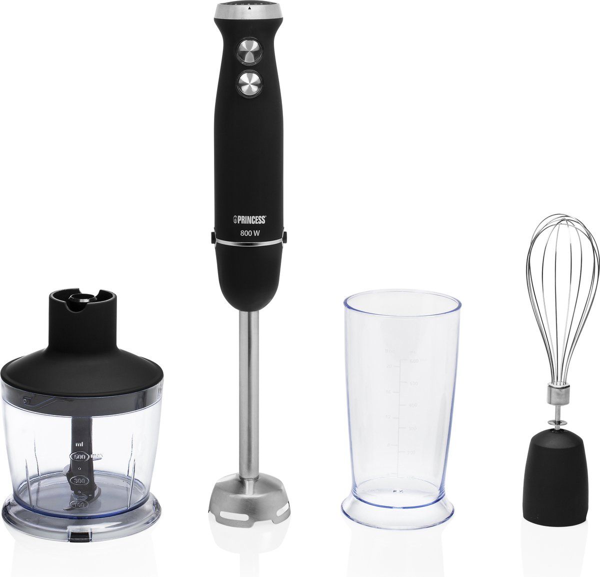 Princess 221220 Staafmixer - Staafmixer set - 800W - 4-in-1 - Hand blender - Inclusief hakmolen, garde en mengbeker