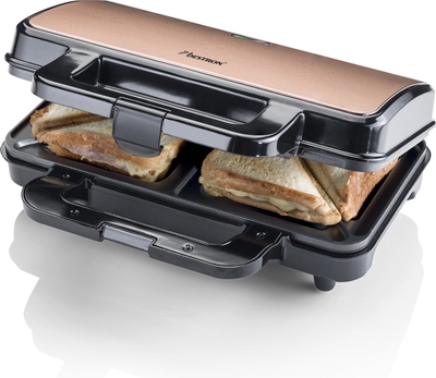 Bestron XL Tosti ijzer voor 2 Tosti's, Tosti apparaat met antiaanbaklaag & indicatielampje, 1000W, kleur: koper