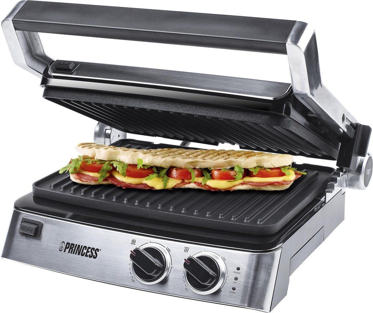 Princess Contactgrill 117300 – Apart instelbare thermostaten – Tosti apparaat - Panini grill - Grill apparaat - Uitneembare platen - Groot bakoppervlak