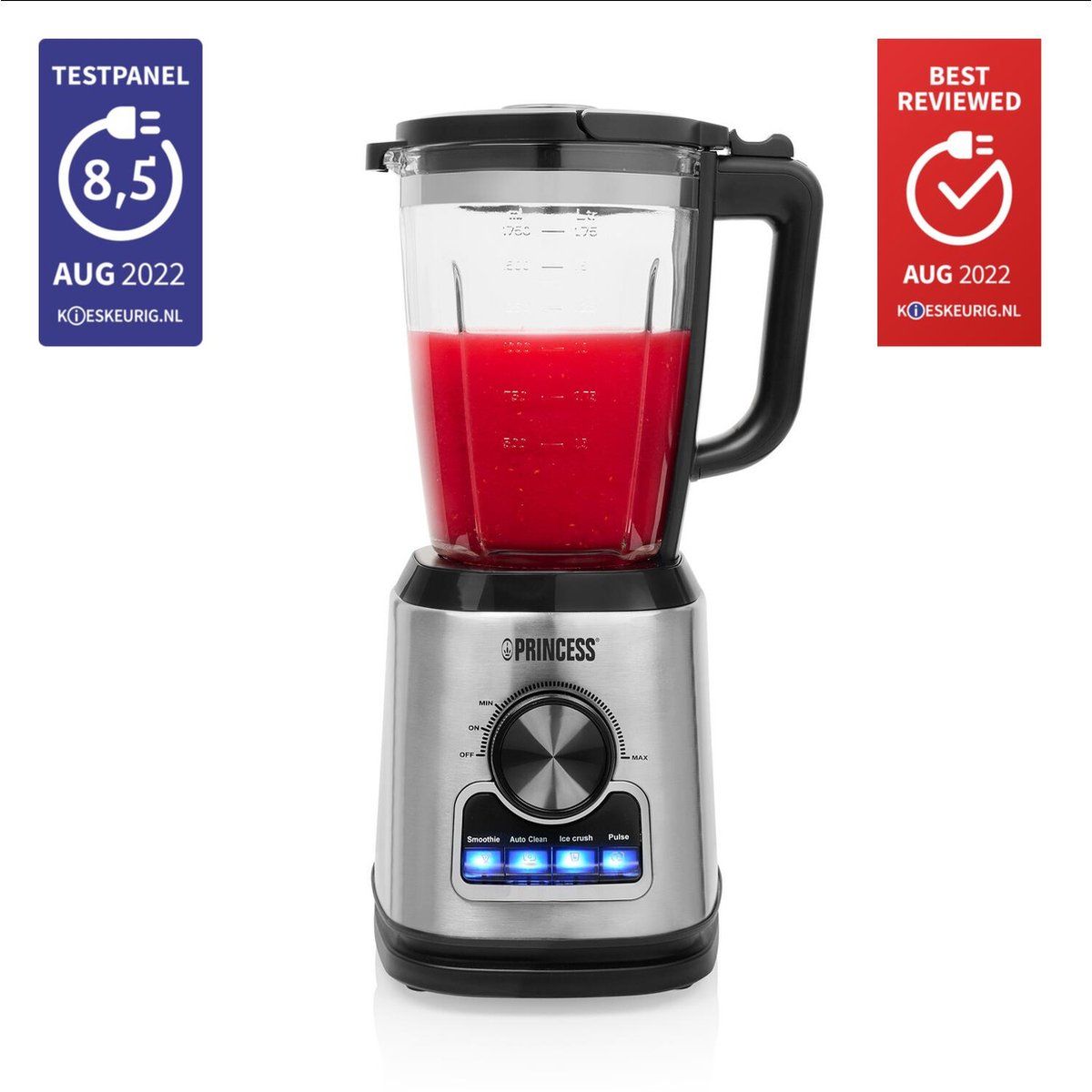 Princess 01.212094.01.001 Blender Solid Pro - 1400 W - 6 RVS messen- 1.75 Liter - Glazen kan