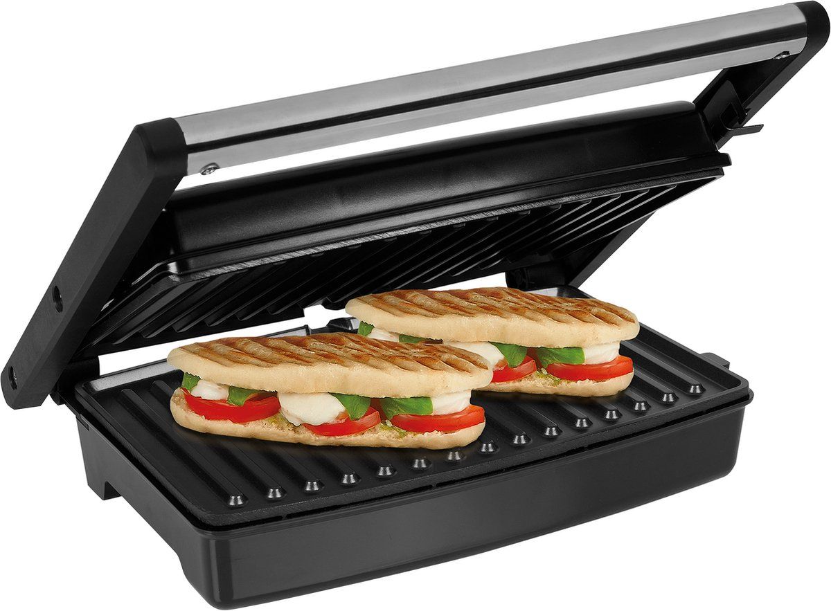 Tristar Contactgrill GR-2859 - Panini Grill - Tafel grill - Tosti-ijzer - 180⁰ uitklapbaar - 1500W - RVS/Zwart