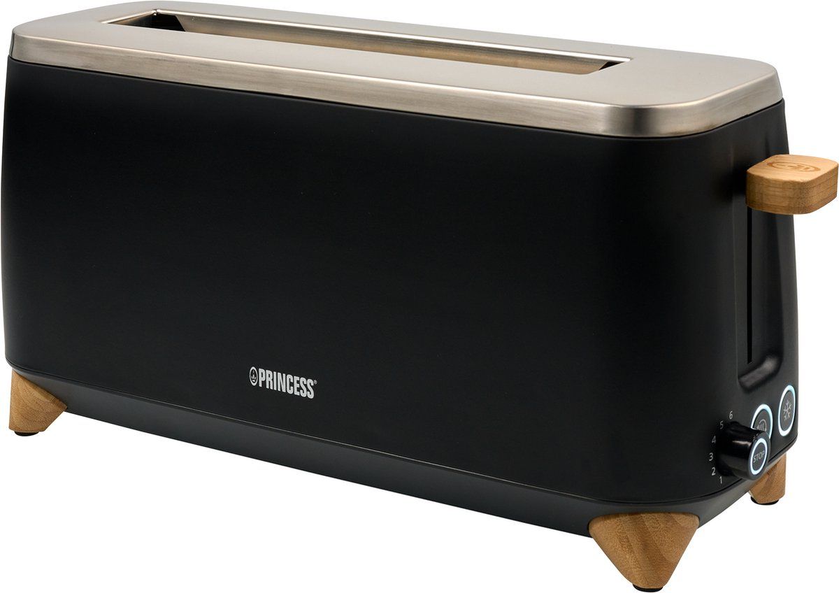 Princess 142361 Broodrooster Pure - 6 bruiningsstanden - 1000W - bamboe - zwart