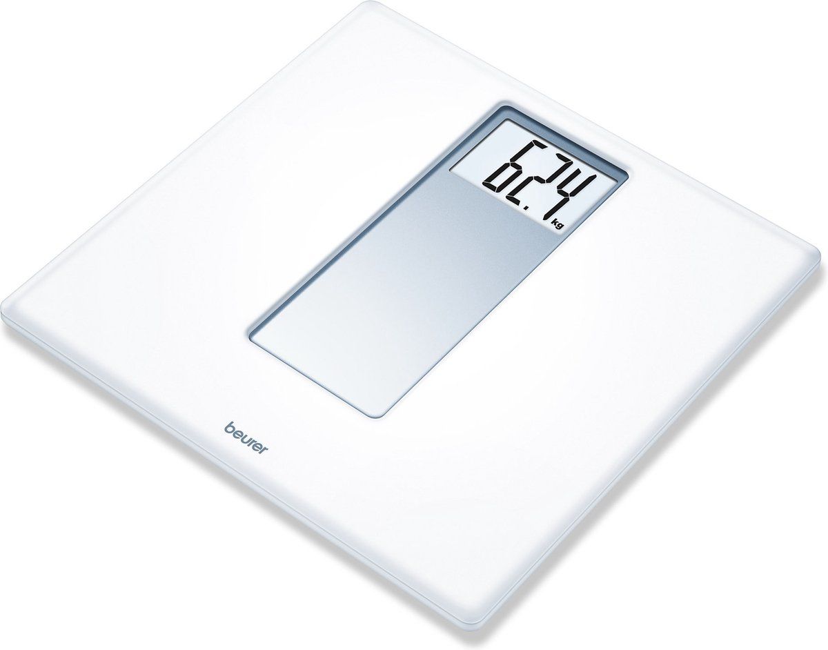 Beurer PS 160 Digitale Personenweegschaal - Glazen inleg - XXL display - Tot 180 kg - Quick Start - Automatische uitschakeling - Op 100 gr. nauwkeurig - Incl. batterij - 5 Jaar garantie - Wit/glas