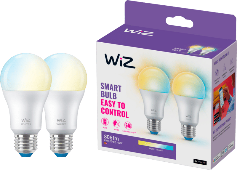 WiZ Smart Lamp 2-pack - Warm tot Koelwit Licht - E27 Mat