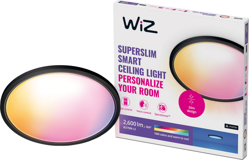 WiZ Plafondlamp SuperSlim - Zwart - Gekleurd en Wit licht