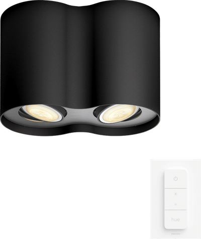 Philips Hue Pillar opbouwspot - warm- tot koelwit licht - 2 spots - zwart - 1 dimmer switch - GU10