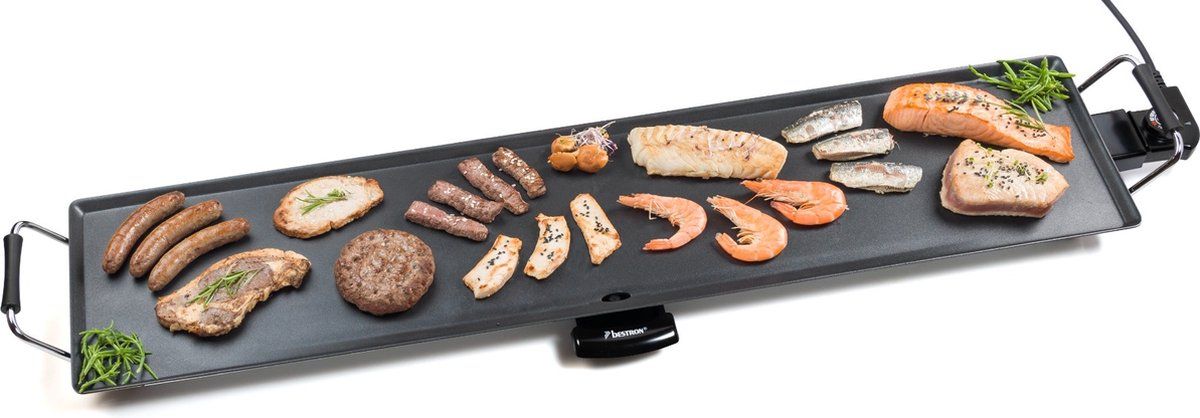 Bestron XXXL Teppanyaki Bakplaat voor 10 Personen, elektrische Tafelgrill met antiaanbaklaag, Grillplaat met 2000W, kleur: zwart